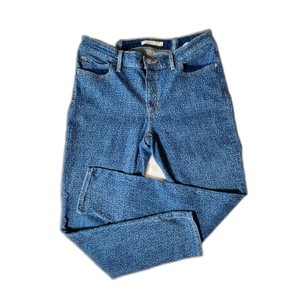 Levis 711 Skinny Dark Wash Leopard Cheetah Print Denim Jeans 32 Size 14 Midrise - Picture 4 of 9